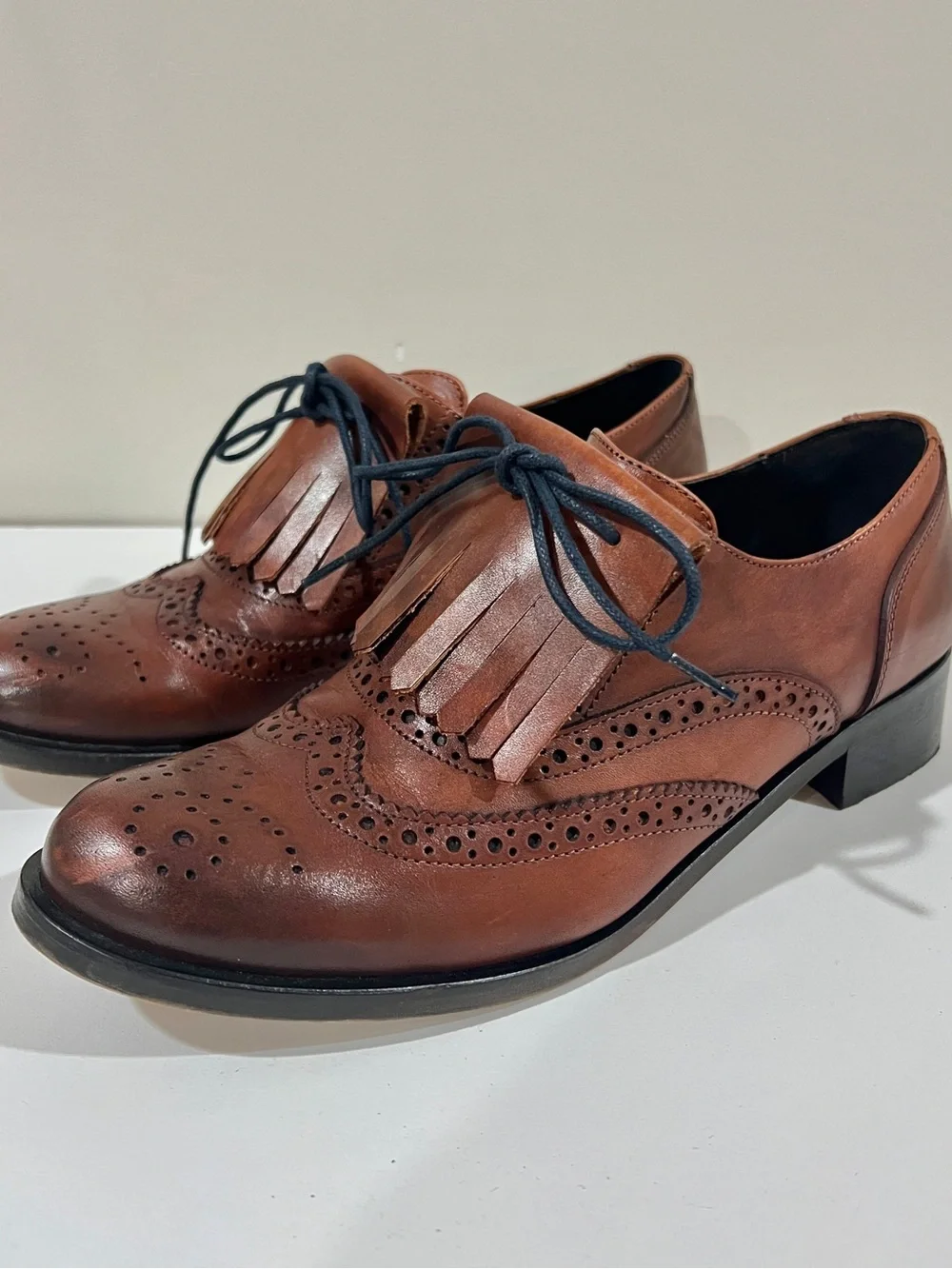 GIROTTI Women’s Custom Brown Leather Wingtip Brogue Oxford Lace Up Shoes Size 39